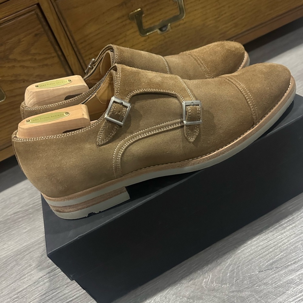 Made in Spain Men's Tan Suede Double Monk Strap Shoes